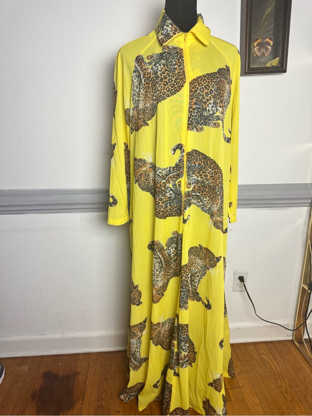 Yellow Leopard-Print Maxi Shirt Dress